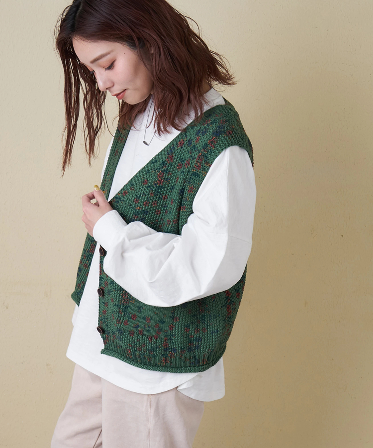 SELECT(セレクト) |【春新作】WEB限定 evo. (エボ) 花柄 プリント Vネック ニット ベスト