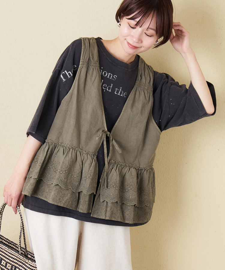 SELECT(セレクト) |【春新作】Wornique (ウォニーク) ピグメント加工刺繍×花柄レイヤードリボンベスト