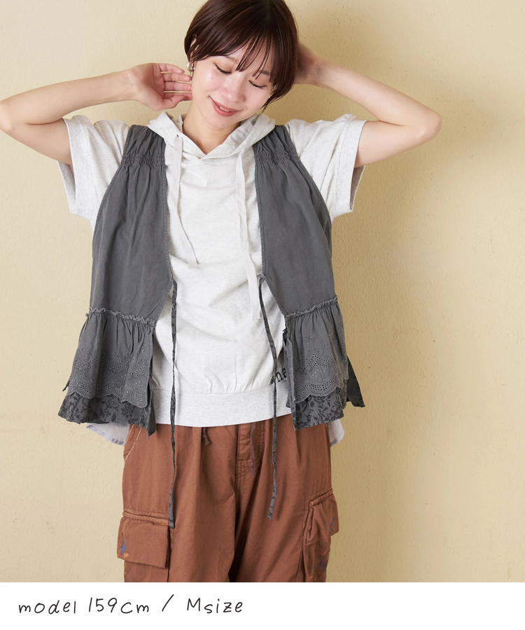 SELECT(セレクト) |【春新作】Wornique (ウォニーク) ピグメント加工刺繍×花柄レイヤードリボンベスト